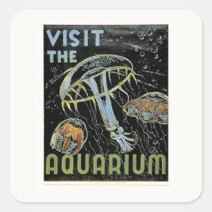 Pegatina Cuadrada Visita el Acuario - Poster WPA Jellies, Jellyfish