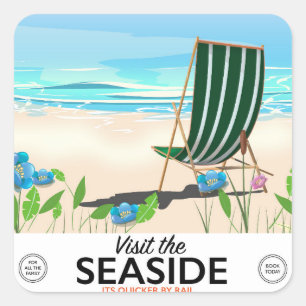 Pegatina Cuadrada Visita el cartel de viaje vintage de Seaside