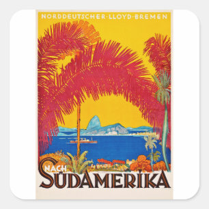 Pegatina Cuadrada Visita el concepto vintage de Sudamérica