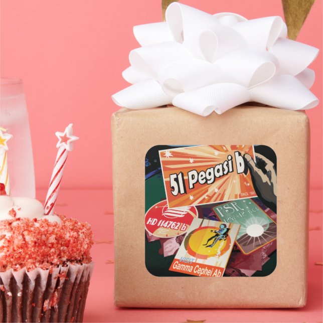 Pegatina Cuadrada Visitar el primer exoplaneta encontrado fuera del  (Fiesta)