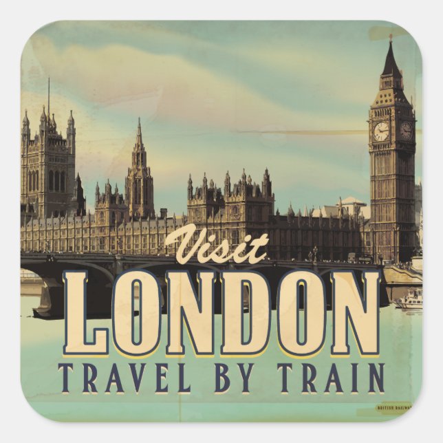 Pegatina Cuadrada Visite el afiche de la época de Londres (Anverso)