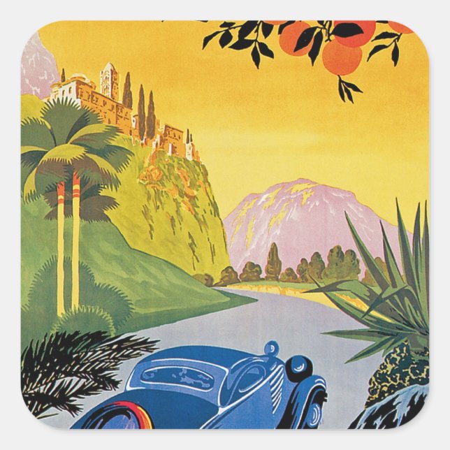 Pegatina Cuadrada Visitez La Grece en Auto (Anverso)