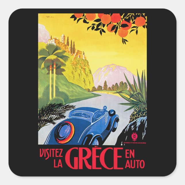 Pegatina Cuadrada Visitez La Grece en Auto (Anverso)