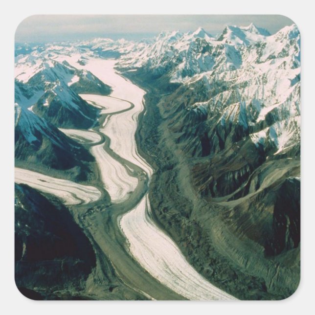 Pegatina Cuadrada Vista aérea de la cordillera de Alaska (Anverso)