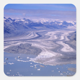 Pegatina Cuadrada Vista aérea del glaciar Lowell, Kluane Nacional