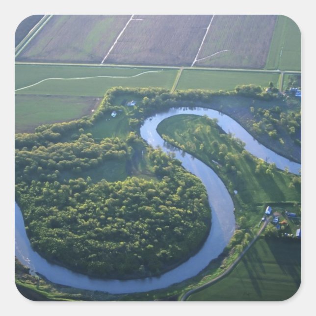 Pegatina Cuadrada Vista aérea del río Rojo del Norte (Anverso)