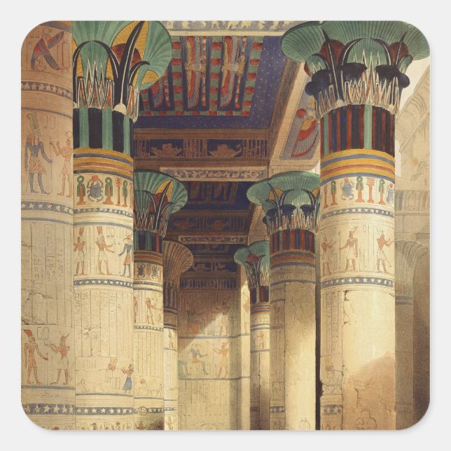 Pegatina Cuadrada Vista bajo el Gran Portico, Philae (Anverso)