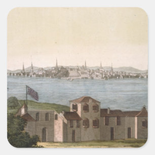 Pegatina Cuadrada Vista de Boston, de 'Le Costume Ancien et Moderne