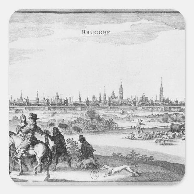 Pegatina Cuadrada Vista de Brujas (Anverso)
