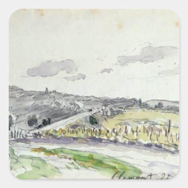 Pegatina Cuadrada Vista de Clamart, 1864 (Anverso)