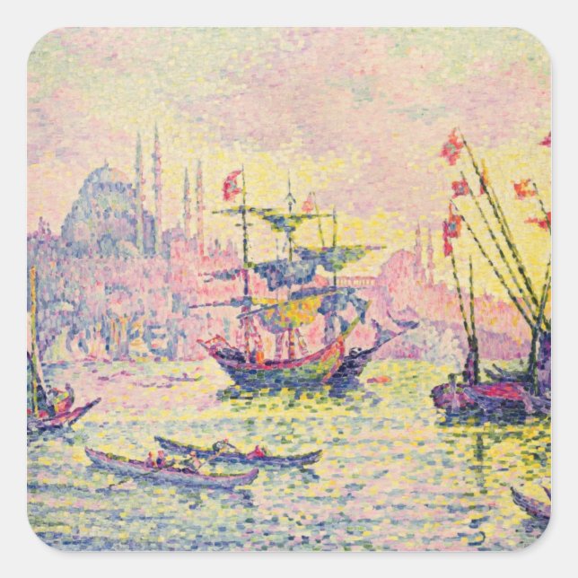 Pegatina Cuadrada Vista de Constantinopla, 1907 (Anverso)