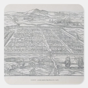 Pegatina Cuadrada Vista de Cusco, de Ramusio, pub. 1556