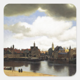Pegatina Cuadrada Vista de Delft por Johannes Vermeer