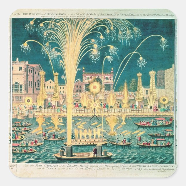 Pegatina Cuadrada Vista de fuegos artificiales e iluminación (Anverso)
