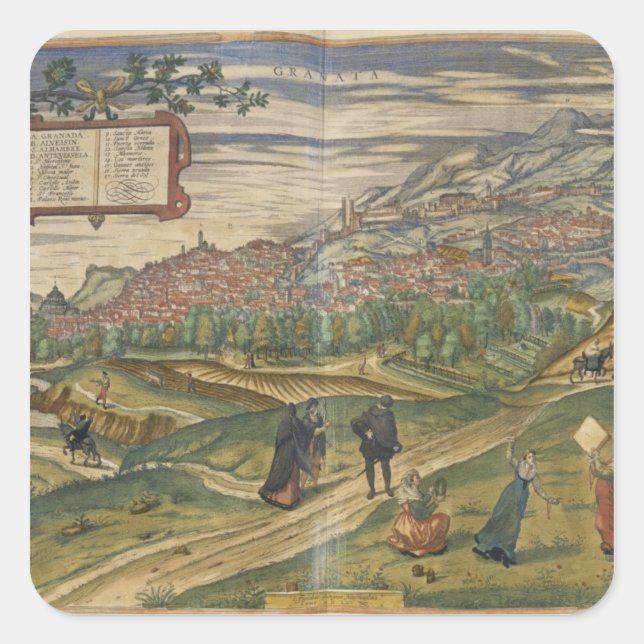 Pegatina Cuadrada Vista de Granada (Anverso)