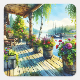 Pegatina Cuadrada Vista de la Casa del Lago | Decoración con vistas 