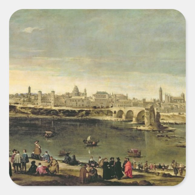 Pegatina Cuadrada Vista de la ciudad de Zaragoza (Anverso)