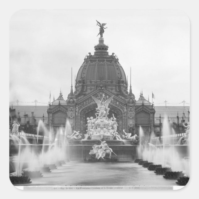 Pegatina Cuadrada Vista de la Cúpula Central y la Fuente (Anverso)