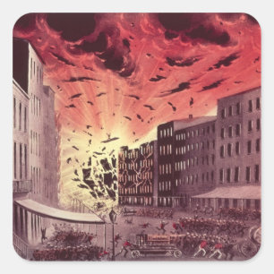 Pegatina Cuadrada Vista de la explosión fabulosa en el gran fuego