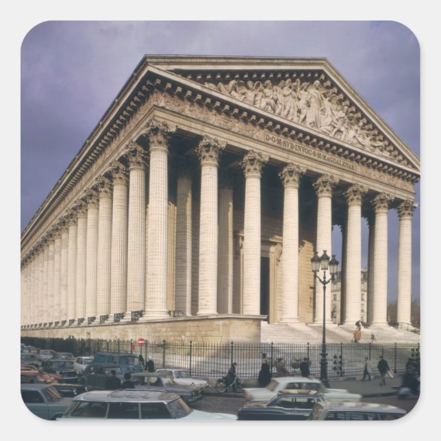 Pegatina Cuadrada Vista de la fachada de La Madeleine (Anverso)