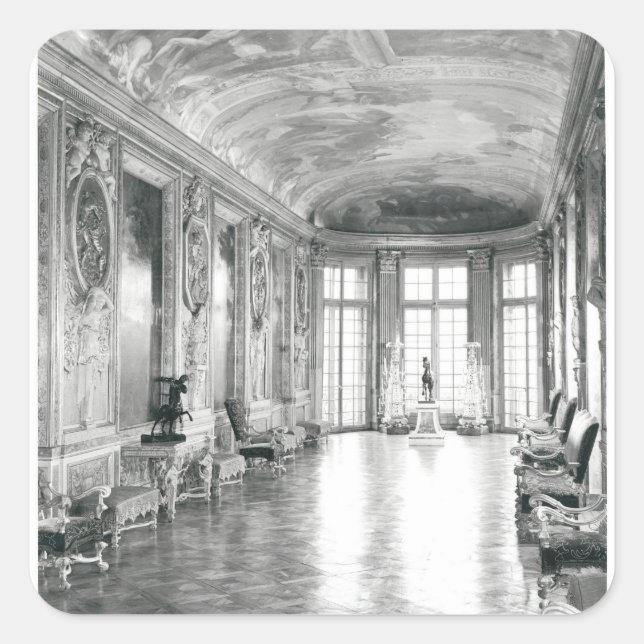 Pegatina Cuadrada Vista de la Galerie d'Hercule, diseñada en 1640 (Anverso)