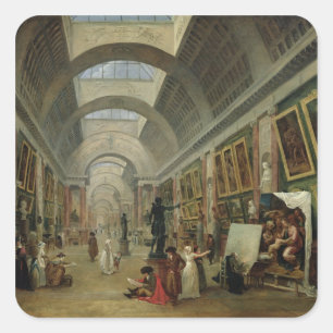 Pegatina Cuadrada Vista de la Gran Galería del Louvre, 1796
