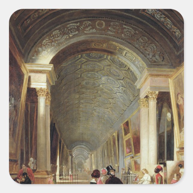 Pegatina Cuadrada Vista de la Gran Galerie del Louvre, 1841 (Anverso)