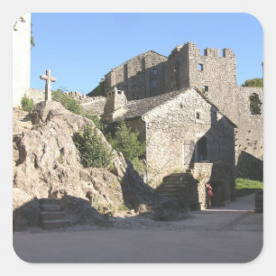 Pegatina Cuadrada Vista de la iglesia fortificada construida por los