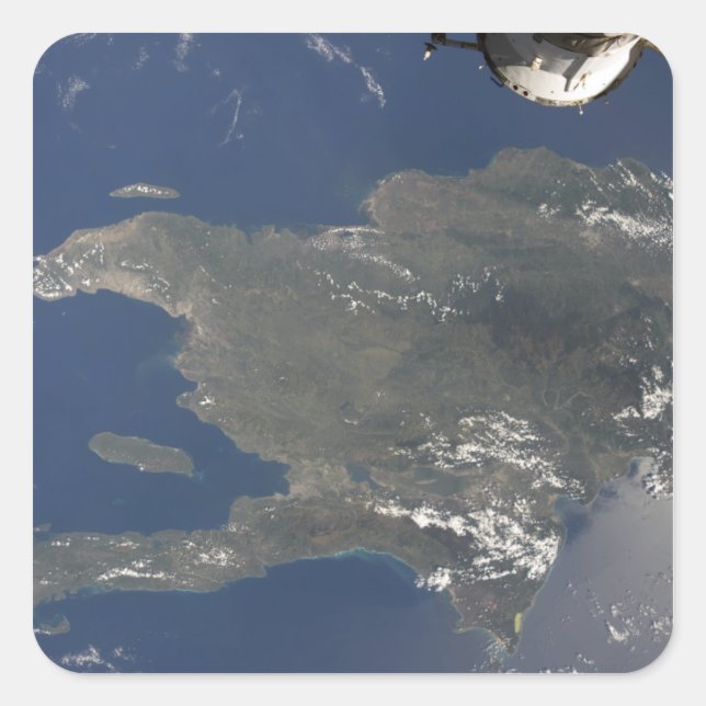 Pegatina Cuadrada Vista de la isla caribeña de La Española (Anverso)