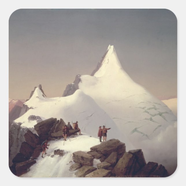Pegatina Cuadrada Vista de la montaña de "Grossglockner" (Anverso)