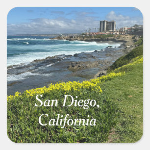 Pegatina Cuadrada Vista de la playa en San Diego, CA