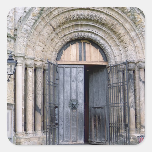 Pegatina Cuadrada Vista de la Puerta Norte de la Catedral de Durham (Anverso)