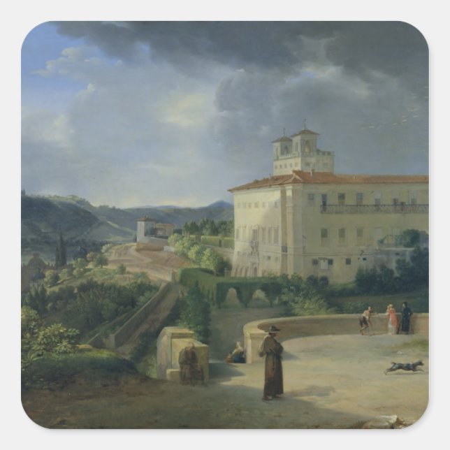 Pegatina Cuadrada Vista de la Villa Medici, Roma, 1813 (Anverso)