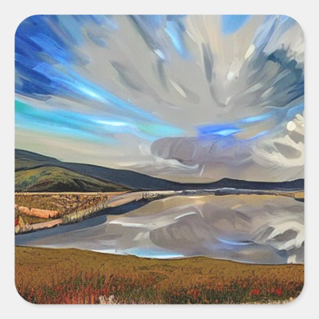 PEGATINA CUADRADA VISTA DE LAGO (Anverso)