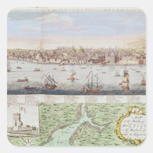 Pegatina Cuadrada Vista de Lisboa, 1755