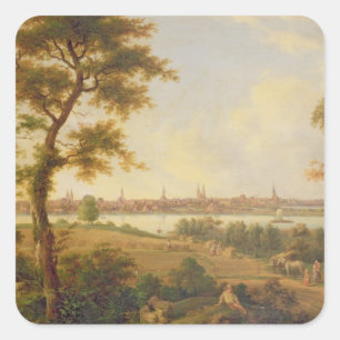 Pegatina Cuadrada Vista de Lubeck, 1869 (aceite sobre lienzo)