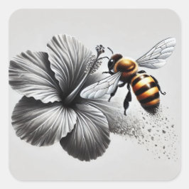 Pegatina Cuadrada Vista de macro detallada de una abeja de miel