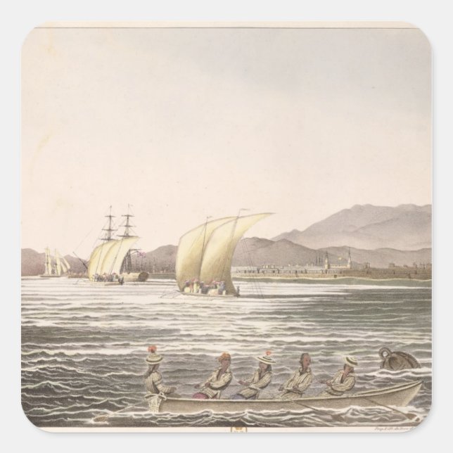 Pegatina Cuadrada Vista de Manila, Filipinas, 1826 (Anverso)