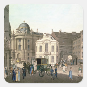 Pegatina Cuadrada Vista de Michaelerplatz que muestra el Burgtheater