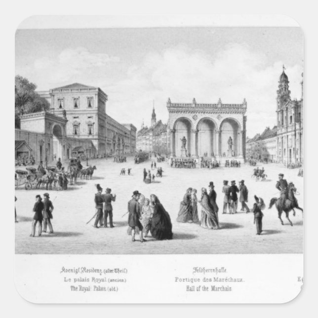 Pegatina Cuadrada Vista de Múnich, 1869 (Anverso)