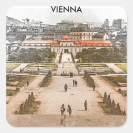 Pegatina Cuadrada Vista de Panorama Histórico de Viena Austria