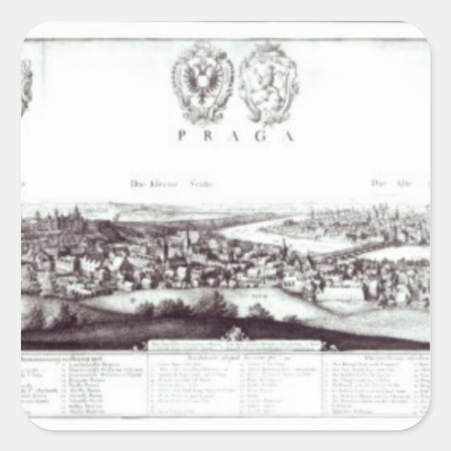 Pegatina Cuadrada Vista de Praga, 1649 (Anverso)