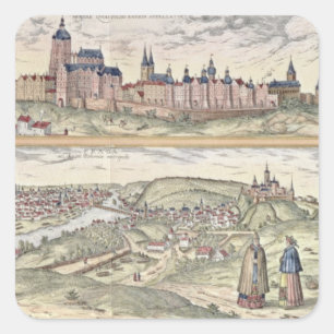 Pegatina Cuadrada Vista de Praga que muestra (arriba) el Palacio Imp
