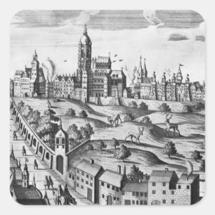 Pegatina Cuadrada Vista de Praga que muestra el palacio imperial y