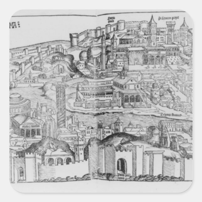 Pegatina Cuadrada Vista de Roma, 1493 (Anverso)