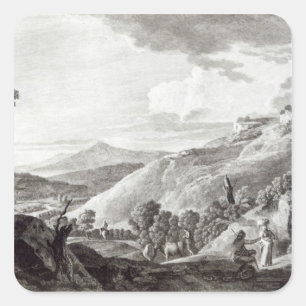 Pegatina Cuadrada Vista de Tarquinia y de Corneto