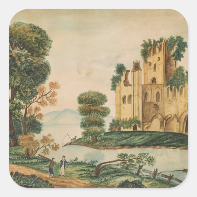Pegatina Cuadrada Vista de un castillo (Anverso)