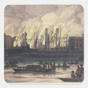 Pegatina Cuadrada Vista de un incendio en el Whitehall Palace