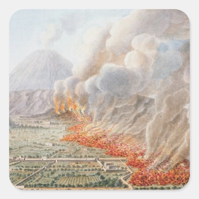 Pegatina Cuadrada Vista de una erupción del Monte Vesubio que comenz (Anverso)