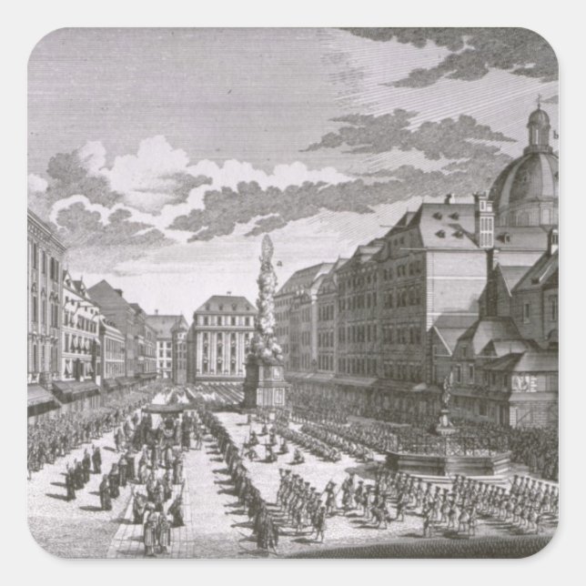 Pegatina Cuadrada Vista de una procesión en el Graben (Anverso)